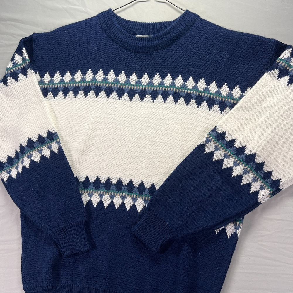 Vintage Grandpa Sweater Mens Small Acrylic Knit Nordic Ski Geometric Sears 90s